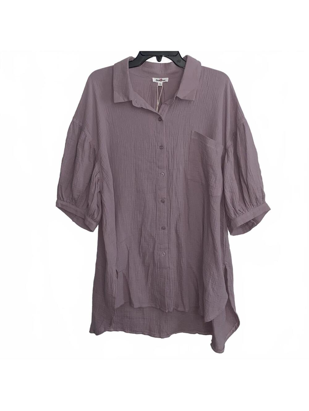 NWT GeeGee 1XL Lavender Gauze Button Front Blouse Plus Size Boho Spring Summer